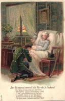 I. világháború, katona édesanyjával, aranyozott dombornyomású litho WWI soldier with his mother, gol...