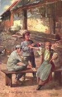 WWI Austro-Hungarian soldiers with fortune teller s: F. Höllerer (EK)