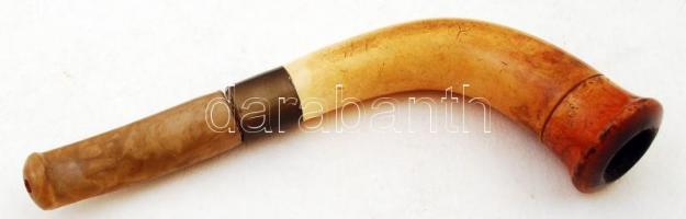 Régi ívelt tajték szipka, saját tokjában, h: 12 cm