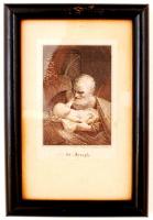 Szent József, metszette Carl Mayer (Nürnberg), rézmetszet, papír, jelzett, üvegezett keretben, 6x9 cm