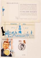 3 vegyes nyomtatvány: 1934 Anna főhercegnő családi est meghívó, 1957 Valéta bál meghívó. Kennedy FDC