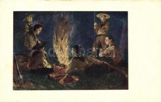 6 db RÉGI motívumlap, Márton L. szignóval; cserkész / 6 old motive cards, signed by Márton L.; scout