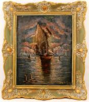 Vasvári Wertheimer jelzéssel: Vitorlás. Olaj, karton, jelzett, antik keretben, 48×38 cm