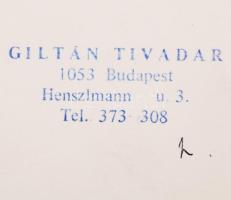 cca 1970 Giltán Tivadar: Ködben a Duna, az Erzsébet híd alatt áthaladó hajó, 15x40 cm