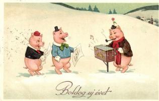 New Year, Singing pigs litho (EK)