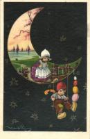 Italian art postcard, Dutch children, Degami 3526. s: V. Castelli (fl)