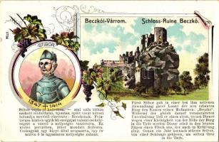 Beckó, Várrom, Stibor vajda; kiadja Gipsz H. / castle ruins, floral litho