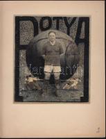 cca 1915 Tóth Potya István (1891-1945) labdarúgó, 1912 és 1926 között a Ferencváros játékosa, 372 mérkőzésen szerepelt, összesen 128 gólt rúgott, róla készült Kerny István (1879-1963) fotóművész vintage kollázsa, 16x14 cm, karton 26x20 cm / cca 1915 István Tóth Potya (1891-1945) footballer, player of FTC Hungary, vintage collage of István Kerny (1879-1963), photo 16x14 cm, cardboard 26x20 cm