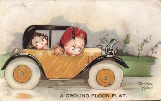 Ground floor flat / Children in automobile, Raphael Tuck & Sons Oilette postcards No. 3585. s: Beatrice Mallet