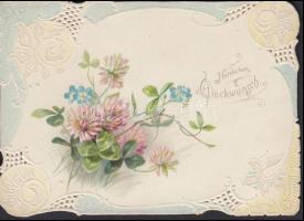 cca 1880 Csipke litho üdvözlőkártya / Embroided greeting card