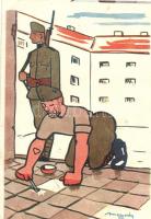 Hungarian military humour, cleaning soldier 'Bruck Mihály' artist signed (EK)