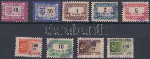 9 db nyersanyagbehozatal hozzájárulási illetékbélyeg 10f-500Ft