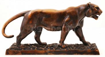 Antoine-Louis Barye (1796 - 1875): Sétáló tigris. Bronz, jelzett, egyedi bronz talapzattal, m:19 cm (talapzat nélkül), h:42 cm, sz:13 cm (talapzattal), s:11,84 kg/ Antoine-Louis Barye: Walking tiger, bronze, signed, good condition