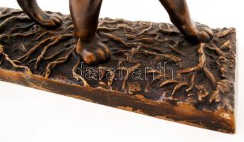 Antoine-Louis Barye (1796 - 1875): Sétáló tigris. Bronz, jelzett, egyedi bronz talapzattal, m:19 cm ...