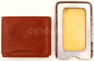 BHÉV Munkásbérlettartó, dombornyomott, bőr névjegykártyatartó "Részvény Szent László sör" felirattal