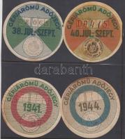 1938-1944 4 db éves gépjárómű adójegy. / 1938-1944 Automobile tax tickets