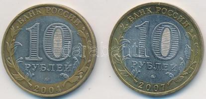 Oroszország 2004. 10R Bi "Dmitrov" + 2007. 10R Bi "Gdov" T:2 Russia 2004. 10 Roubles Bi "Dmitrov" + 2007. 10 Roubles Bi "Gdov" C:XF Krause Y#825,965