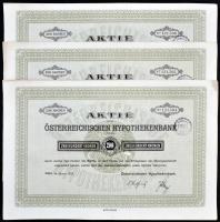 Ausztria / Bécs 1922. "Osztrák Jelzálogbank" részvénye 200K-ról német nyelven szelvényekkel, felülbélyegzéssel (3x) sorszámkövetők T:I- hajtatlan Austria / Vienna 1922. "Österreichischen Hypothekenbank" share about 200 Corona with coupons (3x) sequential serials C:AU unfolded