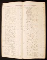 1865-1889 aradi szeszgyár nagyméretű számlakönyve, részben kitöltött, okmánybélyegekkel, megviselt állapotban
