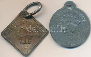 1936. "Zala Vármegye Ebbárcája" Cu bárca + 1944. "Zala Vármegye  Ebvédjegye" Zn bárca T:2-
