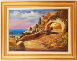 Adilov J Alin: Tengerparti hangulat. Olaj, farost, jelzett, keretben, 50×70 cm