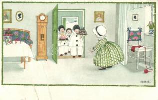 12 db RÉGI vegyes képeslap: magyar városképes lapok és motívum lapok (művész, humor, irredenta) főké...