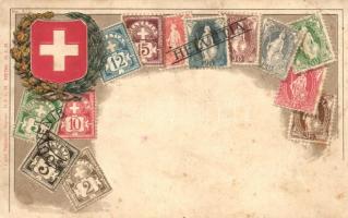 Set of Swiss stamps, coat of arms, Emb. litho (fa)