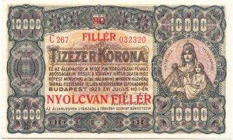 1923. 10.000K "80 FILLÉR - NYOLCVAN FILLÉR" felülbélyegzéssel, nyomdahely jelölés nélkül T:II Adamo K42/2B