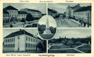 Sepsiszentgyörgy, Fő tér, Szent Margit polgári leányiskola, utca, 48-as honvéd szobor / main square, girl school, street, statue (Rb)