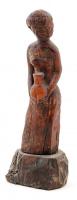 Nőalak korsóval, szobor, fa, jelzés nélkül, m: 29,5 cm