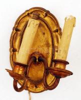 Régi kétgyertyás réz falikar, hiányos zsinórral