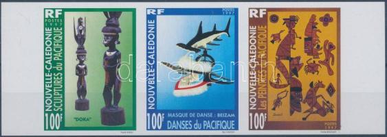 South Pacific art margin imperforated stripe of 3 Dél-csendes-óceáni művészet ívszéli vágott hármasc...