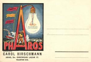 Pharos light bulb advertisement; Carol Hirschmann in Arad (non PC) (EK)