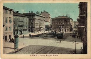 Fiume, Piazza Regina Elena / square, shops, tram