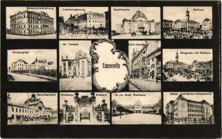 Chernivtsi, Czernowitz; Isr. Tempel, Hauptbahnhof; Verlag A. Tennenbaum / Synagogue, Café Habsburg, railway station