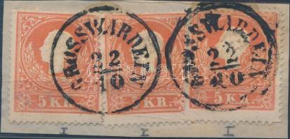 3 x 5kr I. with red eye plate variety &quot;GROSSWARDEIN&quot;, 3 x 5kr I. &quot;piros szem&quot; &quot;GROSSWARDEIN&quot;