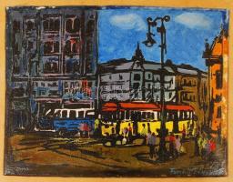 Frank jelzéssel: Utca részlet. Olaj, karton, 20×26 cm