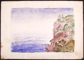 Mannheim Róza (1880-1965): Tengerpart. Akvarell, papír, foltos, jelzett, 23×33 cm