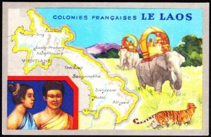 cca 1910 Laosz 2 db kávé és csoki gyűjtőkép + misszionáriusokat ábrázoló kép / Laos collecting cards