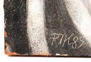 Péli Tamás (1948-1994): Ősapánk I. Olaj, pozdorjalap, jelzett, 47×41 cm