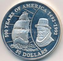 Cook-szigetek 1993. 50$ Ag "500 éves Amerika 1492-1992 - John Hawkins" T:2 (PP) ujjlenyomat,enyhe karc Cook Islands 1993. 50 Dollars Ag "500 Years of America 1492-1992 - John Hawkins" C:XF (PP) fingerprint,slight scratch Krause KM#171