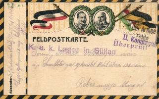 Wilhelm II and Franz Joseph, Austro-Hungarian flags; Feldpostkarte (EB)