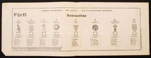 1947 Az országgyűlési képviselőválasztás férfi szavazói számára készített szavazólap