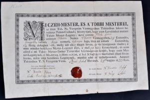 1833 Takácsi takács céh által kiállított céhlevél / Guild warrant