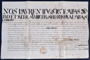 1756 Marosvásárhely, vasgyártó céh mesterek által kiállított szabadulólevél / 1756 Guild warrant