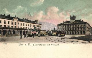 Ulm a. D. Bahnhofplatz mit Postamt / Post office, railway station