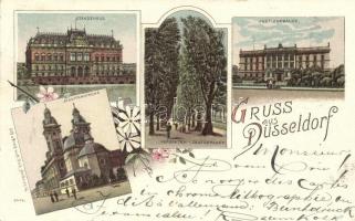 1897 Düsseldorf, Justizgebäude, Ständehaus, Jesuitenkirche / floral litho