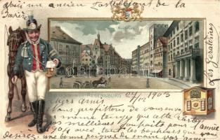 Regensburg, Haidplatz / square; postman Emb. litho