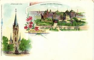 Darmstadt, Johanniskirche, Schloss / floral litho