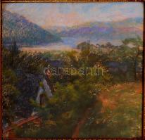 Szigeti Jenő (1881-1944): Dunakanyar látképe. Pasztell, papír, jelzett, üvegezett keretben, 50×70 cm